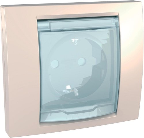 Розетка с заземлением с рамкой Schneider Electric Unica 1-м. крышка шторки IP44 бежевый фото Розетка с заземлением с рамкой Schneider Electric Unica 1-м. крышка шторки IP44 бежевый картинка